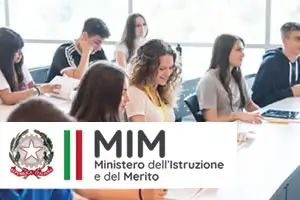 Students around a table with the Italian Ministry of Education (MIM) logo