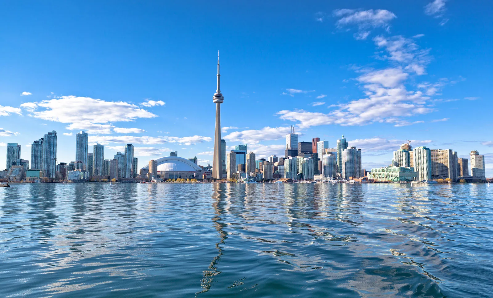 Toronto skyline with the CN Tower reflected in Lake Ontario