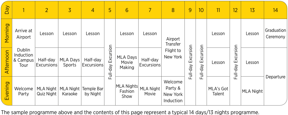 dublin new york sample programm